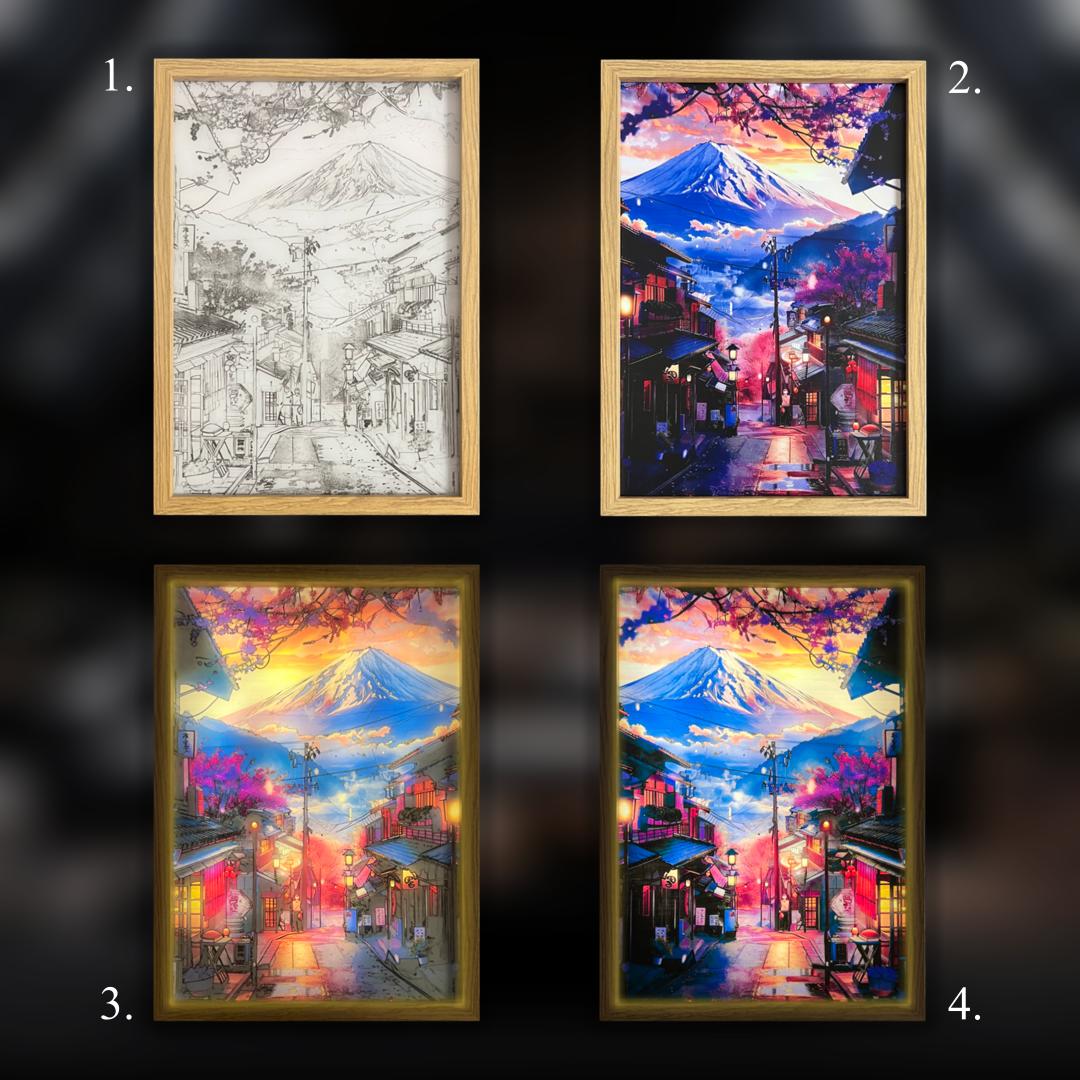 Japanese Town and Mount Fuji (4 in 1)